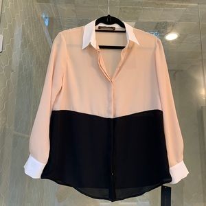 NWT- ZARA Blush, White and Black Blocked shirt